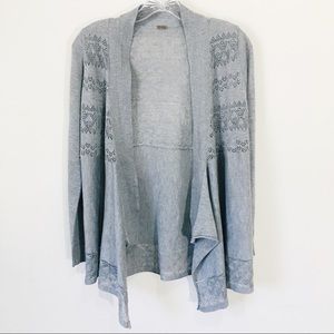 Poof gray knitted long sleeve waterfall cardigan
